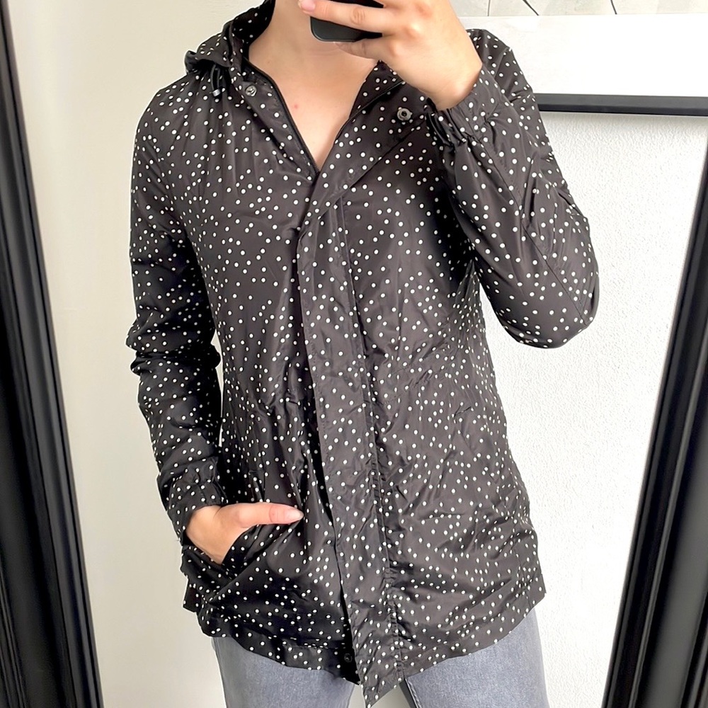 a new day Black White Polka Dot Rain Jacket